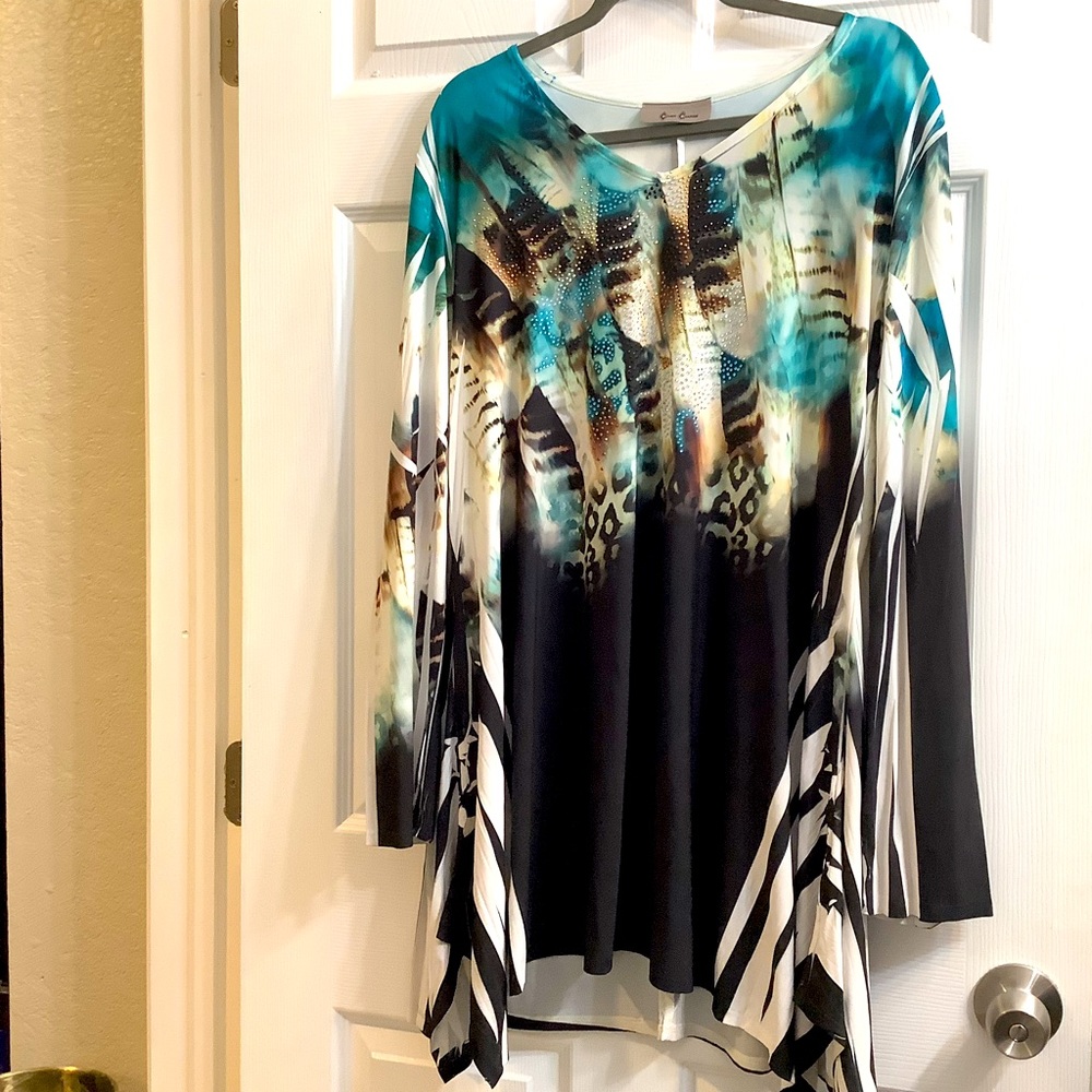 Retro style patterned and print mini dress w/ sequined front